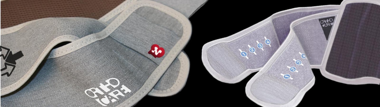 Ceintures de maintien orthopédiques grises et lilas avec logo imprimé