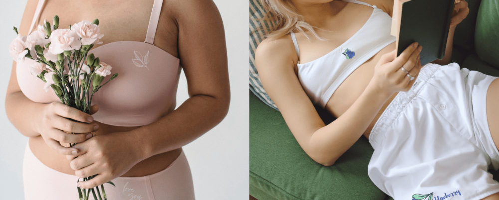 Transferts discrets sur lingerie : feuille et myrtille