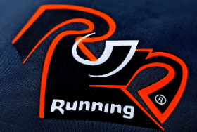 Transfert Die-Cut Premium logo "Running" orange et blanc sur tissu marine