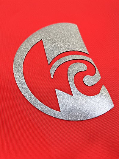 Silver laser Die-Cut transfer on red fabric
