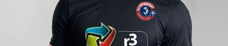 Round badge transfers applied to the back of a dark jersey