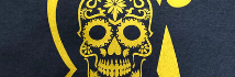 Yellow SeriOne single-colour transfer of a skull design on navy fabric